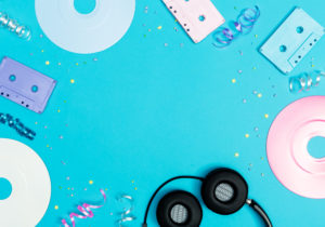 Musical objects on a blue background